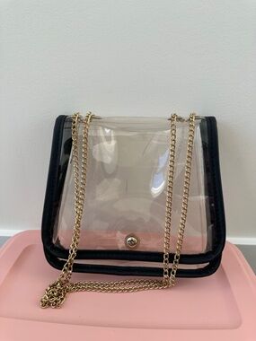 Clear PVC Crossbody Bag with Black Trim and Gold Chain